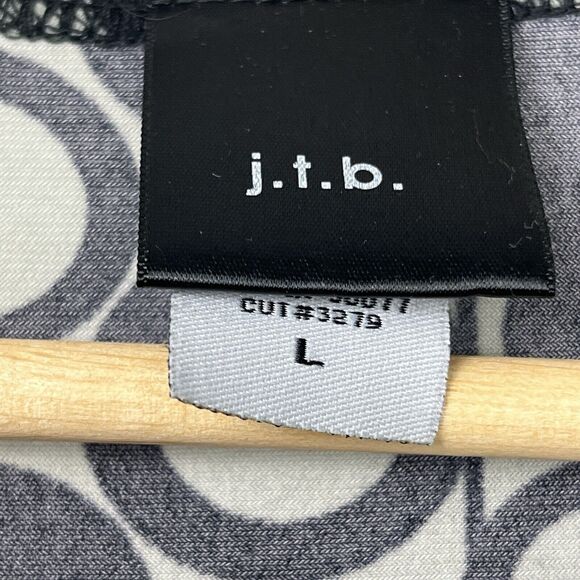 JTB Top Vintage Tunic Blouse V‎ Neck Ruched Draping Black Geometric Large Retro - Picture 4 of 4